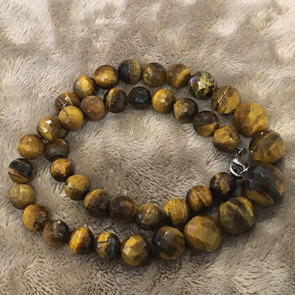 VINTAGE Sterling Silver Faceted Tigers Eye Necklace - Picture 9 of 11